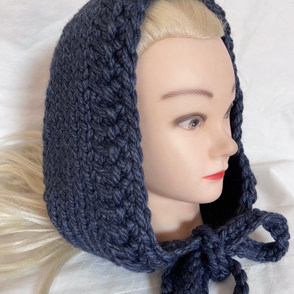 Hood Hat Women Beanie Hand Knit Wool Blue Winter Snood Beret Gift NEW main image 4